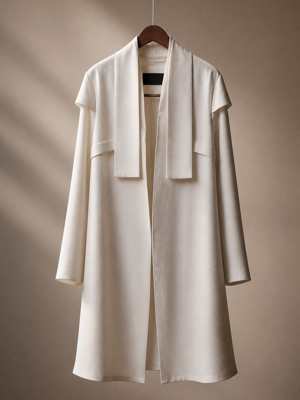 Cream Open-Front Drape Long Coat